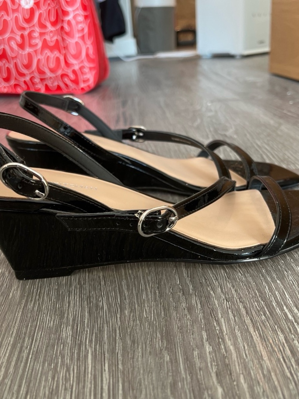 NEW Stuart Weitzman Black Patent Slingback Wedge Sandals - Picture 4 of 4